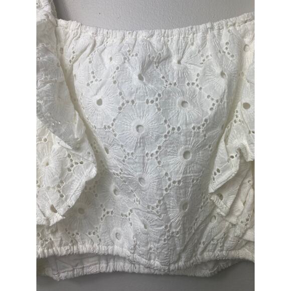 NWT 7 FOR ALL MANKIND TOP EYELET LACE CROCHET RUFFLE CROP COTTAGECORE COQUETTE - Picture 6 of 9